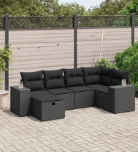 6-tlg. Garten-Sofagarnitur mit Kissen Schwarz Poly Rattan