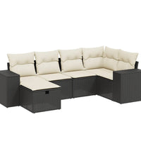 6-tlg. Garten-Sofagarnitur mit Kissen Schwarz Poly Rattan