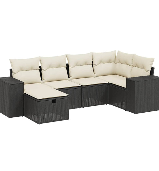 6-tlg. Garten-Sofagarnitur mit Kissen Schwarz Poly Rattan