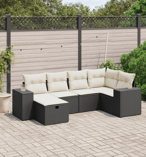 6-tlg. Garten-Sofagarnitur mit Kissen Schwarz Poly Rattan