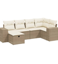 6-tlg. Garten-Sofagarnitur mit Kissen Beige Poly Rattan