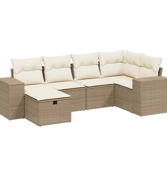 6-tlg. Garten-Sofagarnitur mit Kissen Beige Poly Rattan