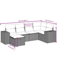 6-tlg. Garten-Sofagarnitur mit Kissen Beige Poly Rattan