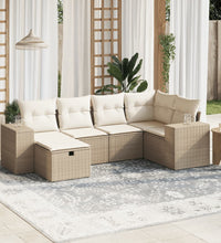 6-tlg. Garten-Sofagarnitur mit Kissen Beige Poly Rattan