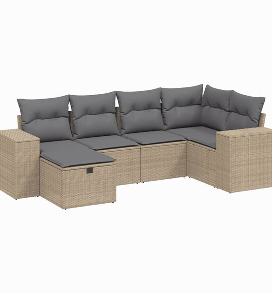6-tlg. Garten-Sofagarnitur mit Kissen Beige Poly Rattan