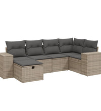 6-tlg. Garten-Sofagarnitur mit Kissen Grau Poly Rattan