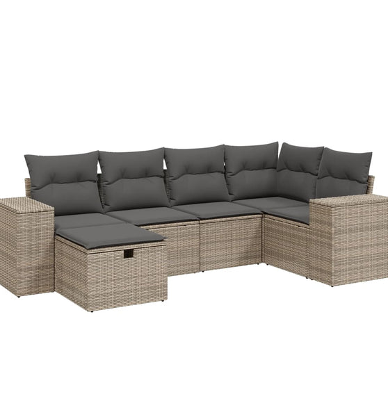 6-tlg. Garten-Sofagarnitur mit Kissen Grau Poly Rattan