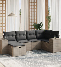 6-tlg. Garten-Sofagarnitur mit Kissen Grau Poly Rattan