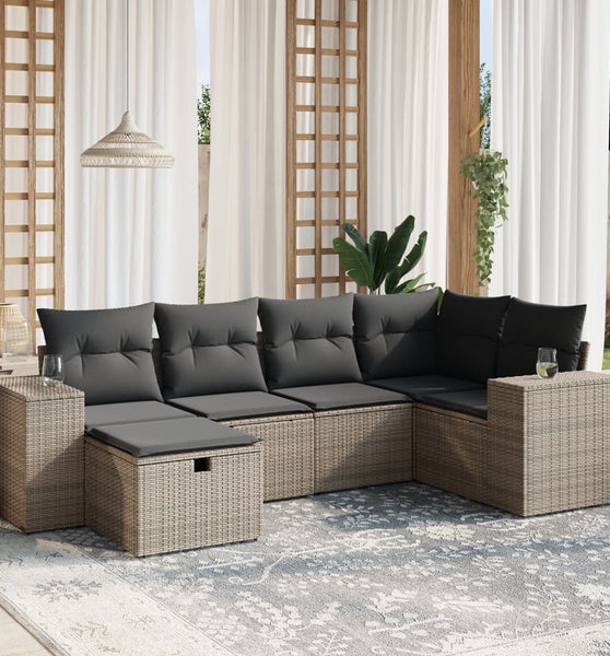6-tlg. Garten-Sofagarnitur mit Kissen Grau Poly Rattan