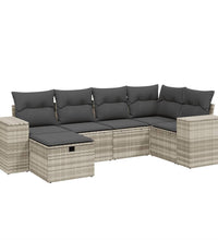6-tlg. Garten-Sofagarnitur mit Kissen Hellgrau Poly Rattan
