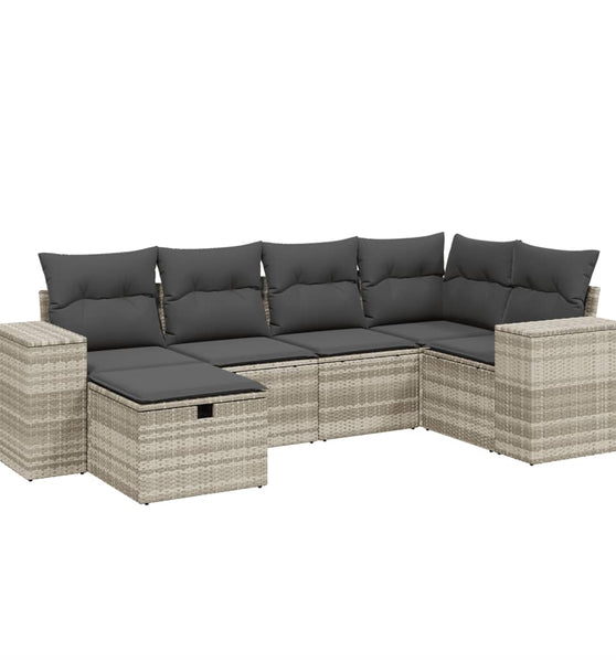 6-tlg. Garten-Sofagarnitur mit Kissen Hellgrau Poly Rattan