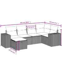 6-tlg. Garten-Sofagarnitur mit Kissen Hellgrau Poly Rattan