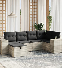 6-tlg. Garten-Sofagarnitur mit Kissen Hellgrau Poly Rattan