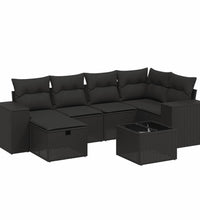 7-tlg. Garten-Sofagarnitur mit Kissen Schwarz Poly Rattan