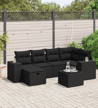 7-tlg. Garten-Sofagarnitur mit Kissen Schwarz Poly Rattan