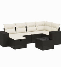 7-tlg. Garten-Sofagarnitur mit Kissen Schwarz Poly Rattan