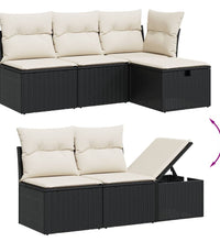 7-tlg. Garten-Sofagarnitur mit Kissen Schwarz Poly Rattan