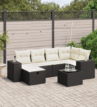 7-tlg. Garten-Sofagarnitur mit Kissen Schwarz Poly Rattan