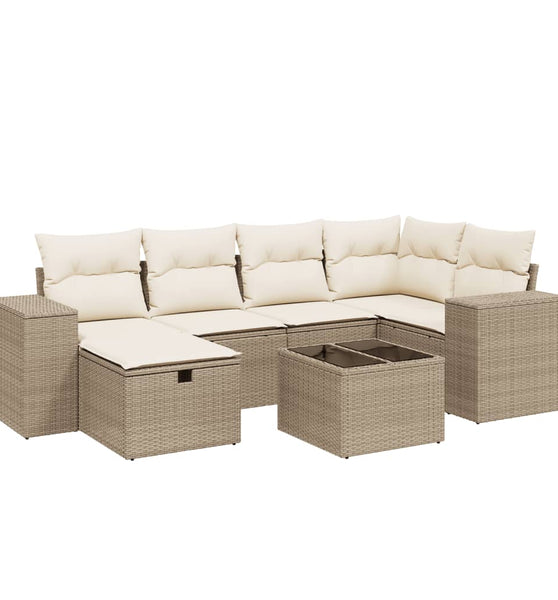 7-tlg. Garten-Sofagarnitur mit Kissen Beige Poly Rattan