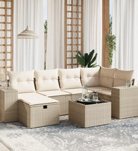 7-tlg. Garten-Sofagarnitur mit Kissen Beige Poly Rattan
