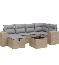 7-tlg. Garten-Sofagarnitur mit Kissen Beige Poly Rattan