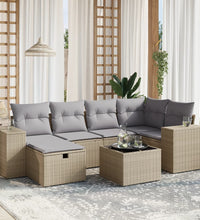 7-tlg. Garten-Sofagarnitur mit Kissen Beige Poly Rattan