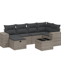 7-tlg. Garten-Sofagarnitur mit Kissen Grau Poly Rattan