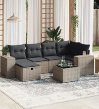 7-tlg. Garten-Sofagarnitur mit Kissen Grau Poly Rattan