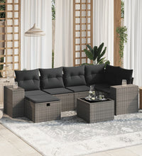 7-tlg. Garten-Sofagarnitur mit Kissen Hellgrau Poly Rattan