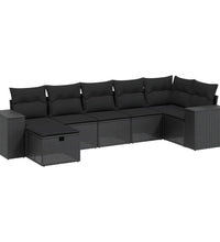 7-tlg. Garten-Sofagarnitur mit Kissen Schwarz Poly Rattan