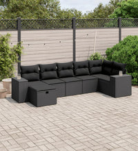 7-tlg. Garten-Sofagarnitur mit Kissen Schwarz Poly Rattan