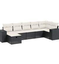 7-tlg. Garten-Sofagarnitur mit Kissen Schwarz Poly Rattan