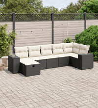 7-tlg. Garten-Sofagarnitur mit Kissen Schwarz Poly Rattan
