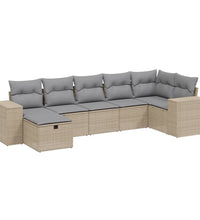 7-tlg. Garten-Sofagarnitur mit Kissen Beige Poly Rattan