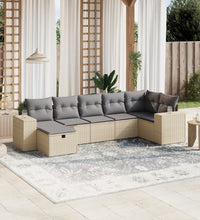 7-tlg. Garten-Sofagarnitur mit Kissen Beige Poly Rattan