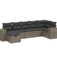 7-tlg. Garten-Sofagarnitur mit Kissen Grau Poly Rattan