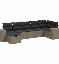 7-tlg. Garten-Sofagarnitur mit Kissen Hellgrau Poly Rattan