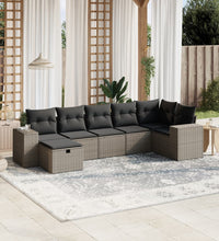 7-tlg. Garten-Sofagarnitur mit Kissen Hellgrau Poly Rattan