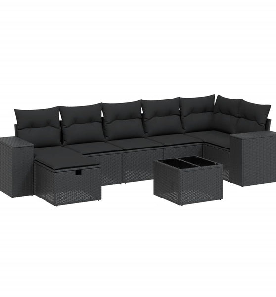8-tlg. Garten-Sofagarnitur mit Kissen Schwarz Poly Rattan