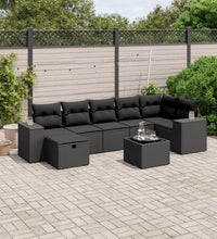 8-tlg. Garten-Sofagarnitur mit Kissen Schwarz Poly Rattan