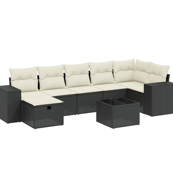 8-tlg. Garten-Sofagarnitur mit Kissen Schwarz Poly Rattan