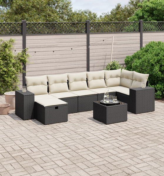 8-tlg. Garten-Sofagarnitur mit Kissen Schwarz Poly Rattan