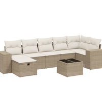 8-tlg. Garten-Sofagarnitur mit Kissen Beige Poly Rattan