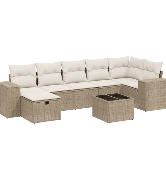 8-tlg. Garten-Sofagarnitur mit Kissen Beige Poly Rattan