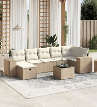 8-tlg. Garten-Sofagarnitur mit Kissen Beige Poly Rattan
