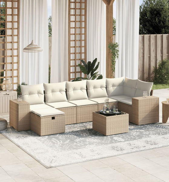 8-tlg. Garten-Sofagarnitur mit Kissen Beige Poly Rattan