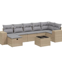 8-tlg. Garten-Sofagarnitur mit Kissen Beige Poly Rattan