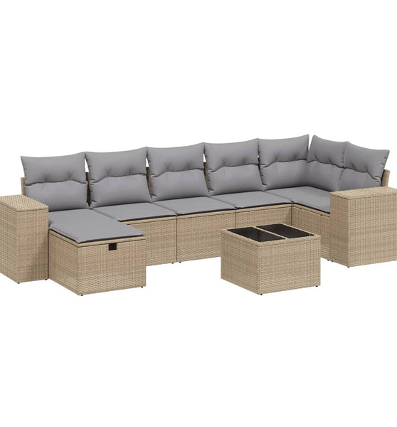 8-tlg. Garten-Sofagarnitur mit Kissen Beige Poly Rattan