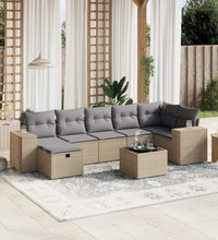 8-tlg. Garten-Sofagarnitur mit Kissen Beige Poly Rattan