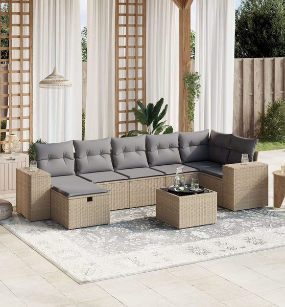 8-tlg. Garten-Sofagarnitur mit Kissen Beige Poly Rattan
